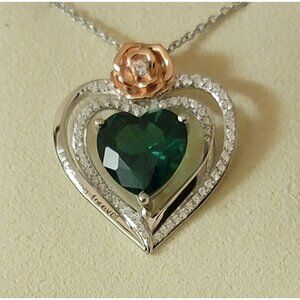 Sterling Silver Triple Heart May Birthstone Necklace with CZ Accents NWT